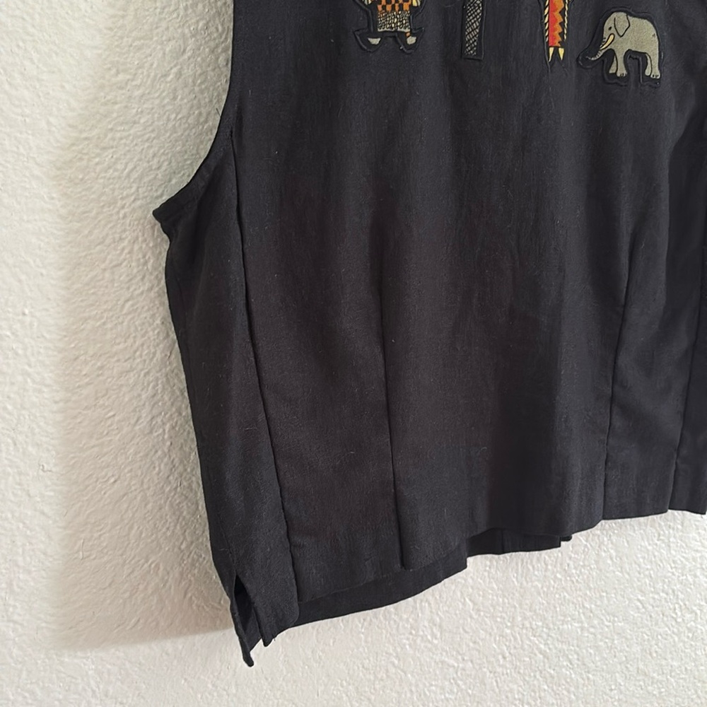 Vintage Stonebridge Linen Blend Black Novelty Vest Safari Animals Size XL - Picture 7 of 9